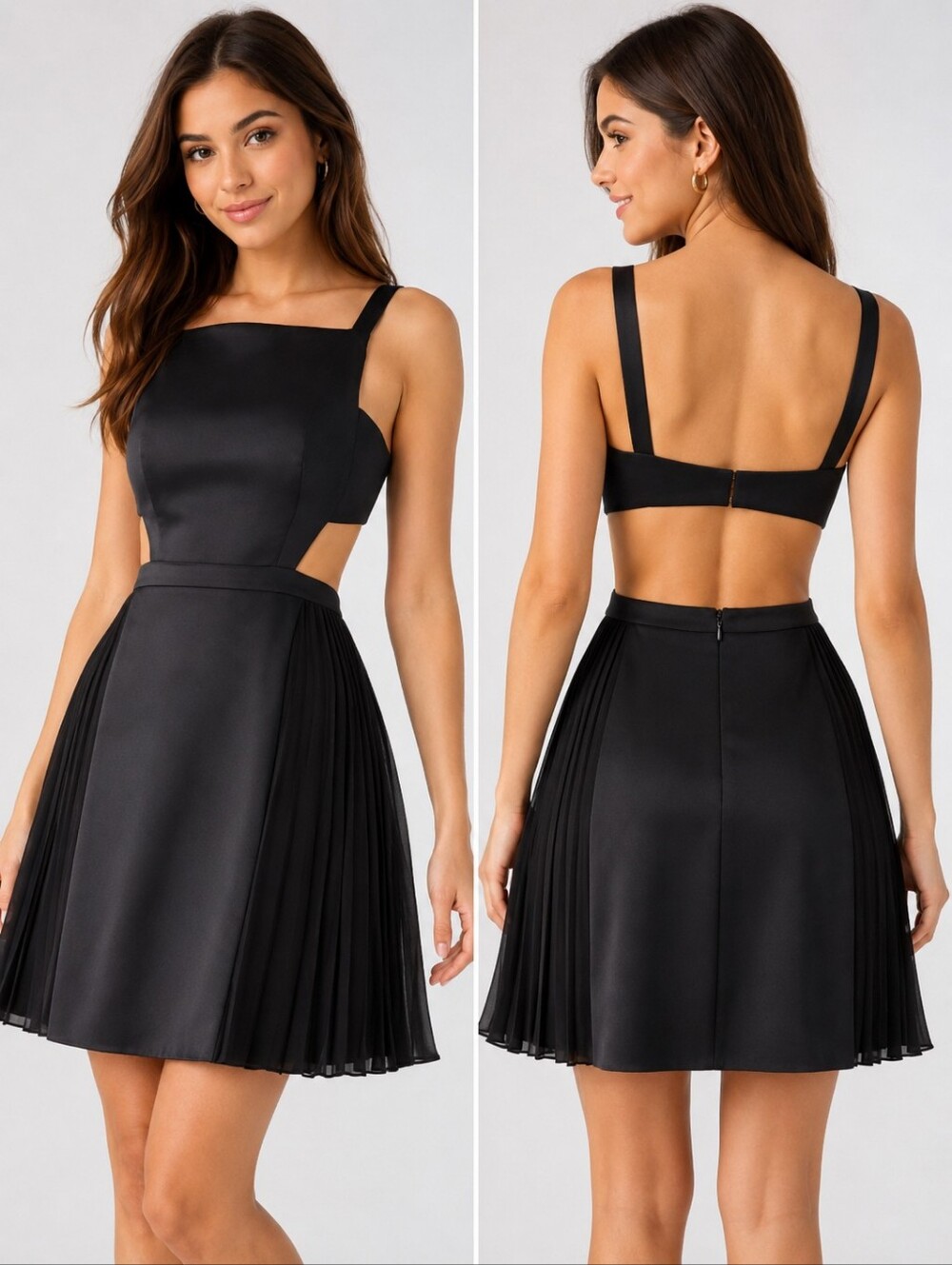 ❤️ NWOT! BCBGMAXAZRIA BRIELLE OPEN BACK SATIN PLEATED MINI DRESS, 2